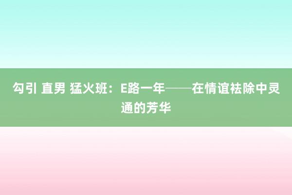 勾引 直男 猛火班：E路一年──在情谊袪除中灵通的芳华